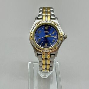 GUESS Watch Waterpro Blue Dial Two Tone Gold Silver 35mm 6.5" NEW BATTERY